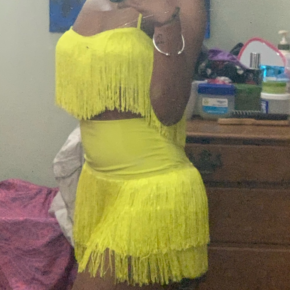 Two piece lime green/ yellow shorts & bra set